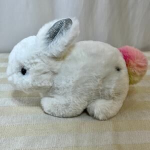 FAO Schwarz White Easter Bunny Rabbit Plush Pastel Tail Silver Glitter Ears 9"